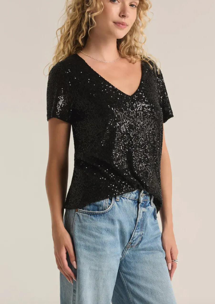 Marbella V-Neck Sequin Top