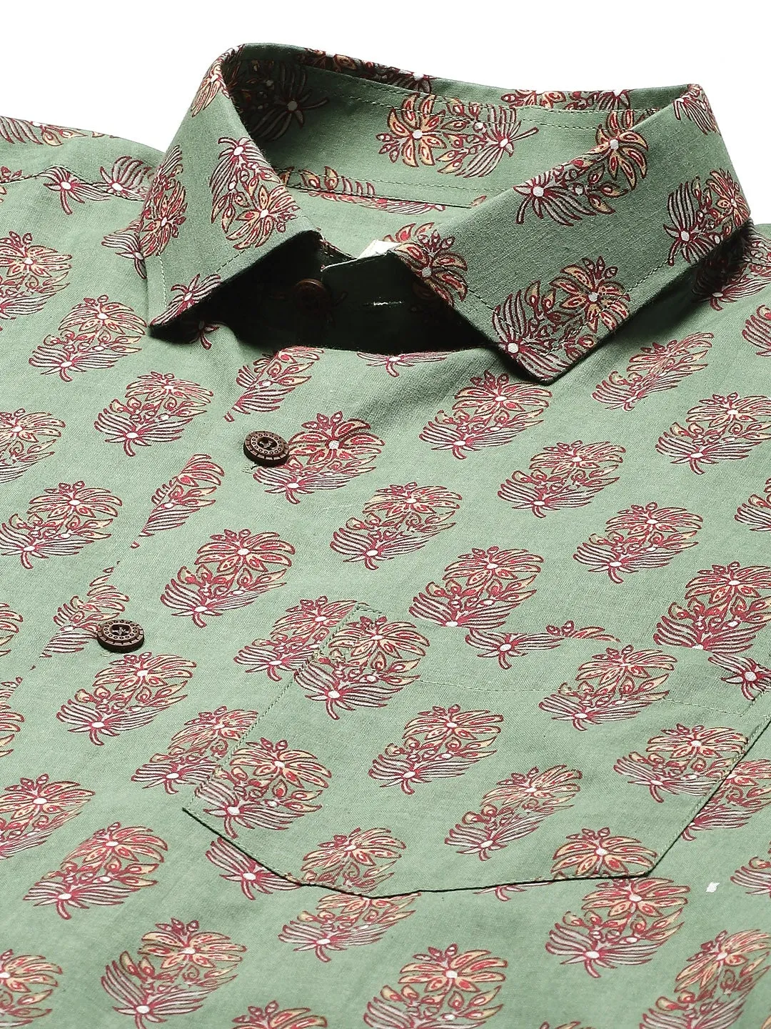 Men's Green Cotton Full Sleeves Shirt - Taantav