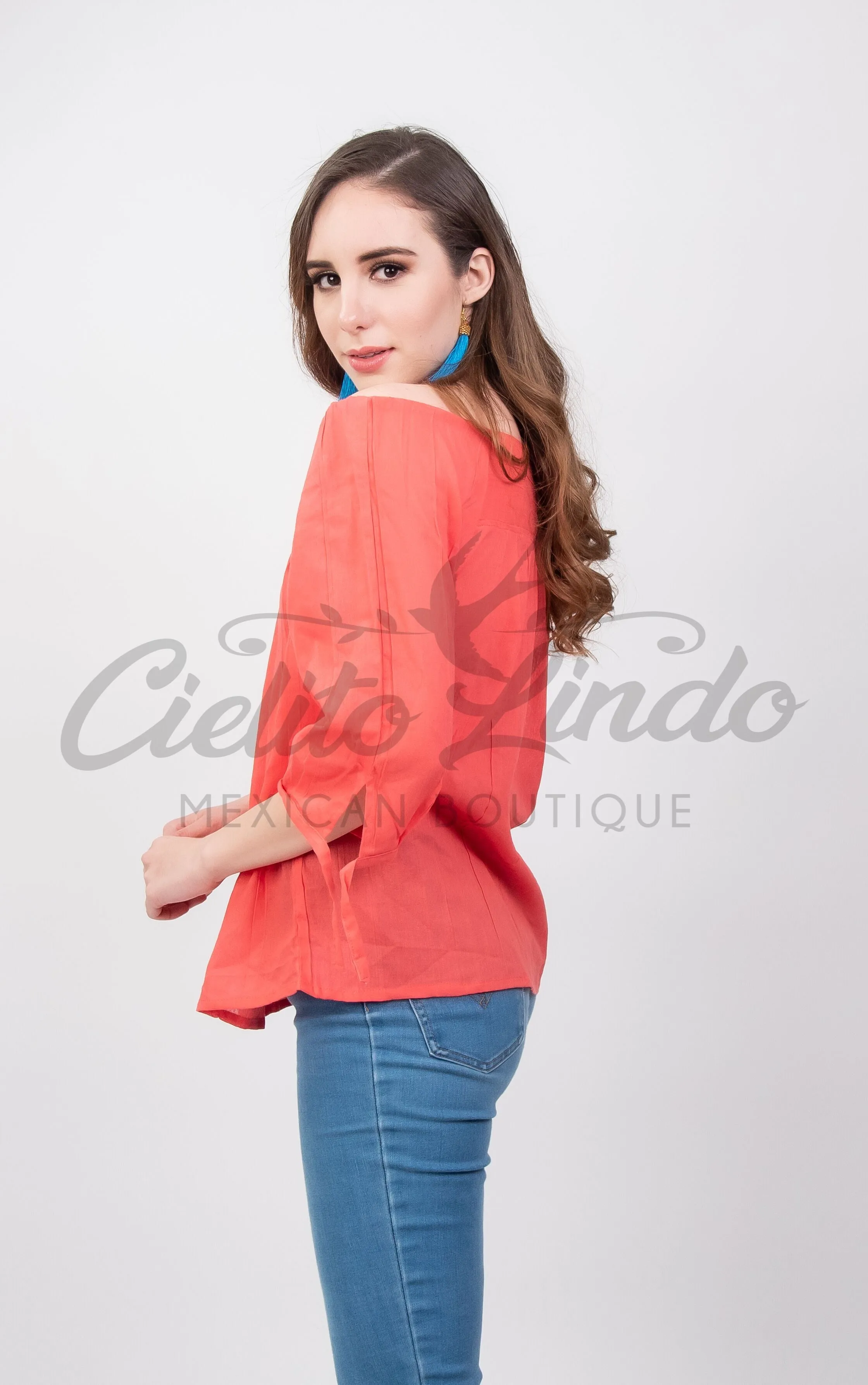 Mexican Embroidered Blouse Cozumel Coral