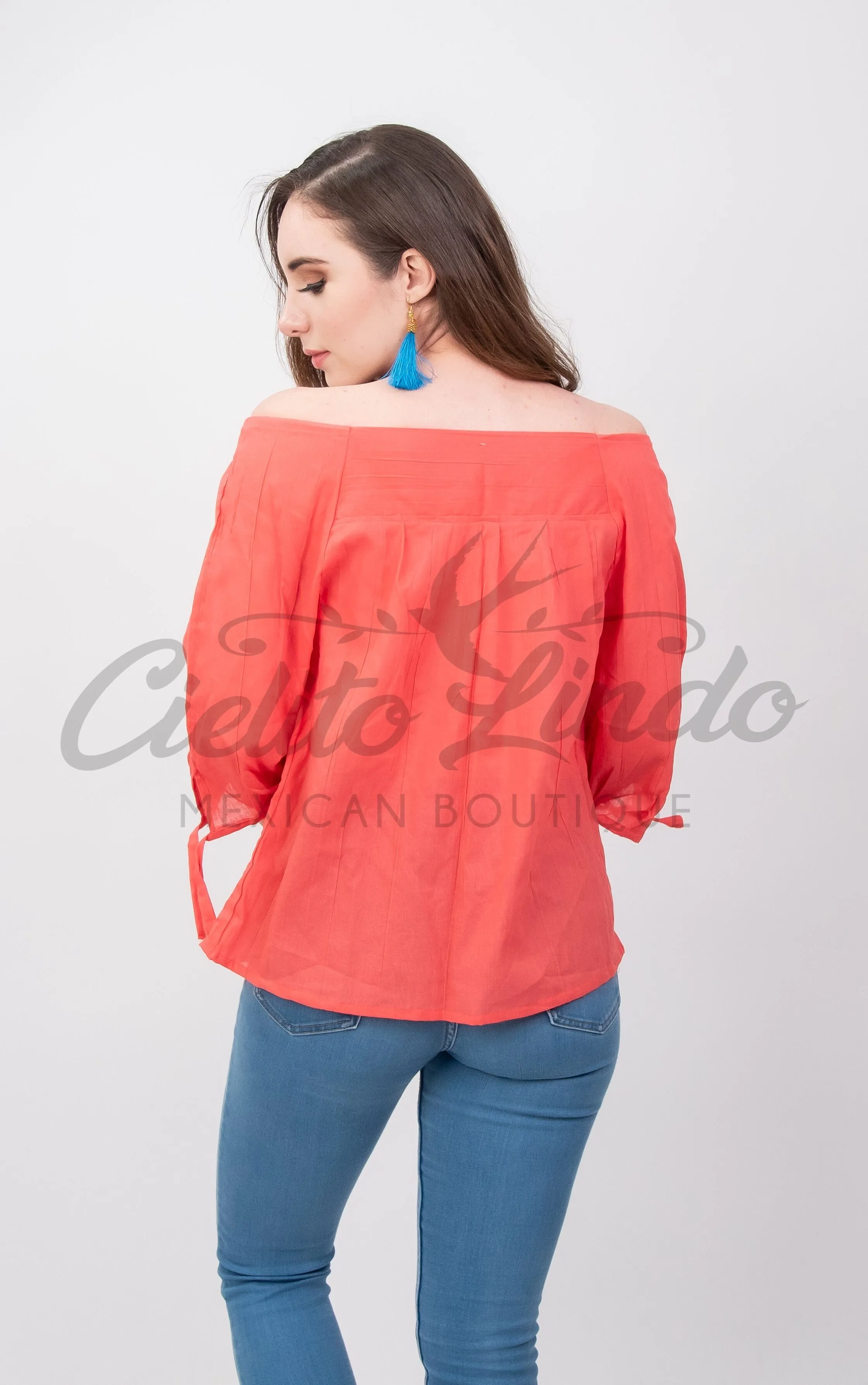 Mexican Embroidered Blouse Cozumel Coral