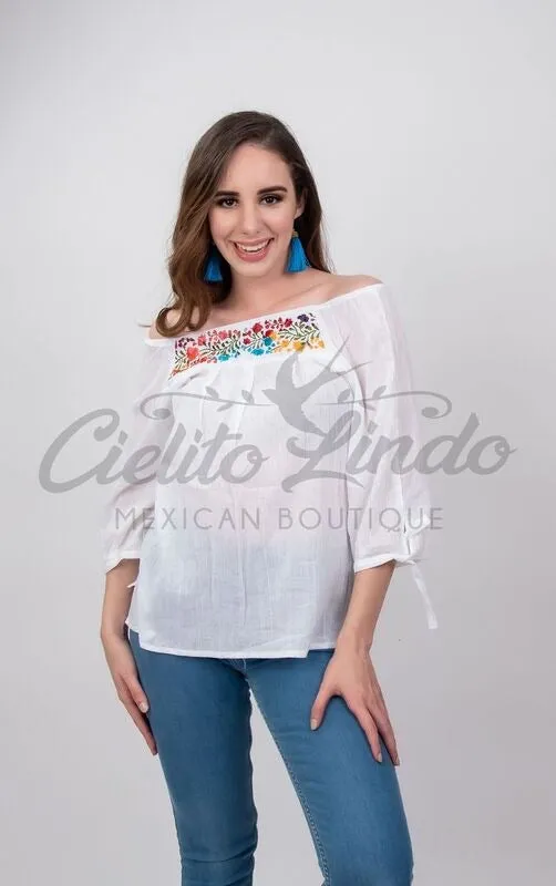 Mexican Embroidered Blouse Cozumel White