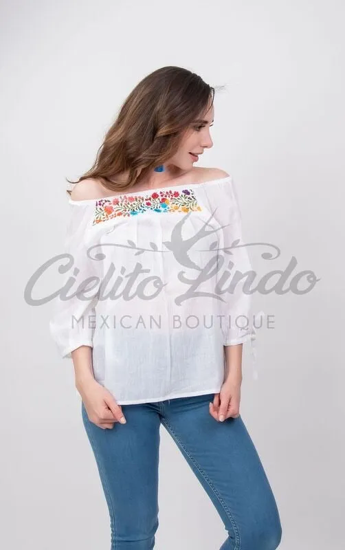 Mexican Embroidered Blouse Cozumel White