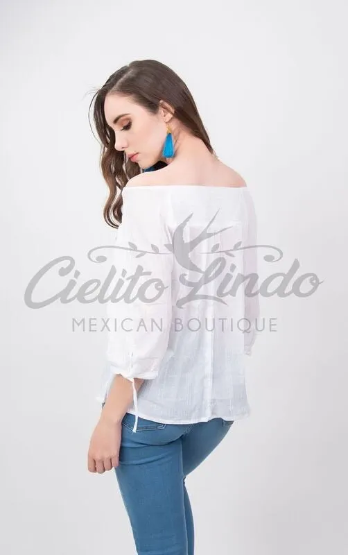 Mexican Embroidered Blouse Cozumel White