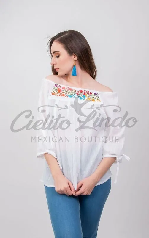 Mexican Embroidered Blouse Cozumel White