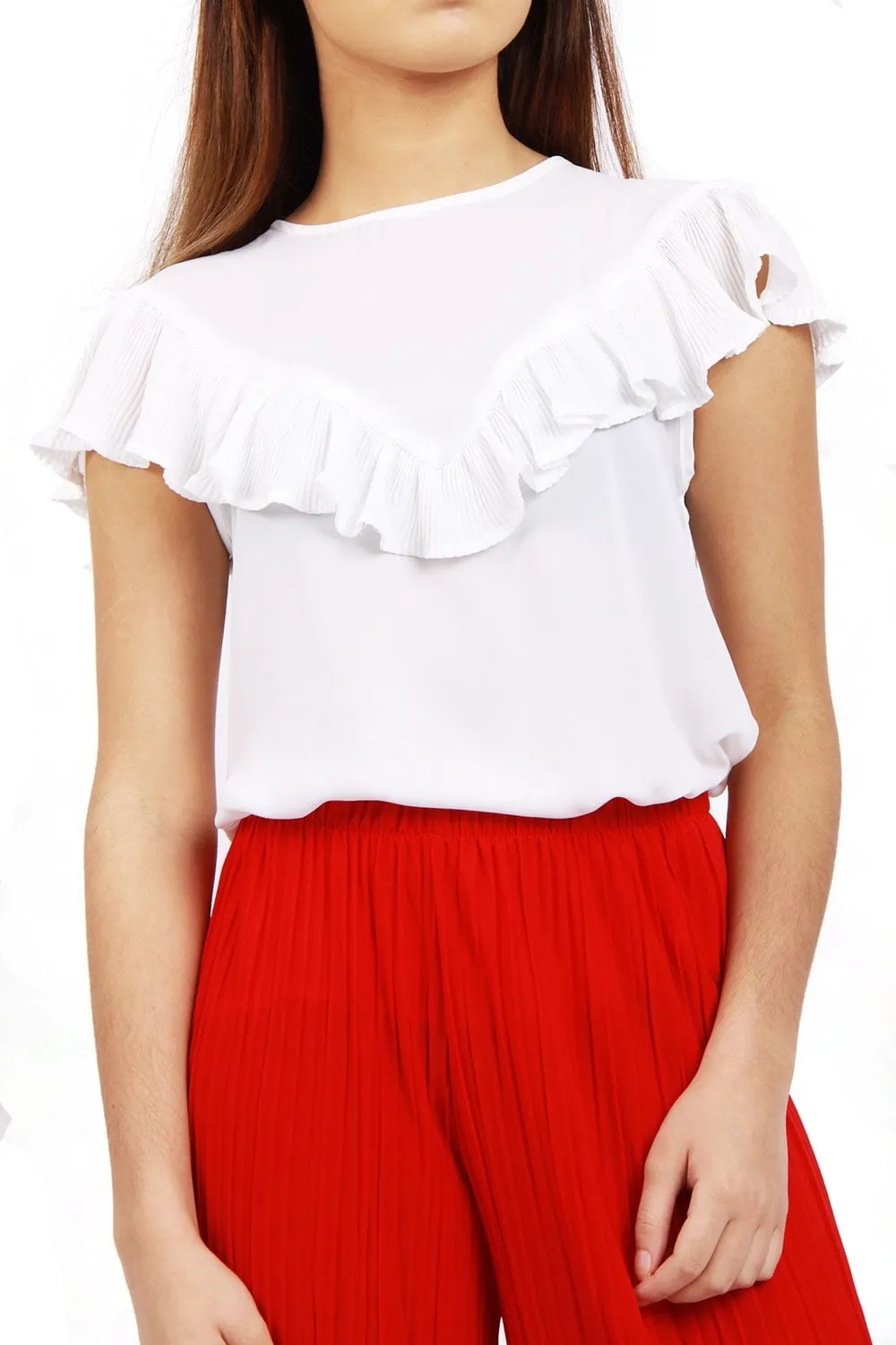 Pleated Ruffle Cap Sleeve Top