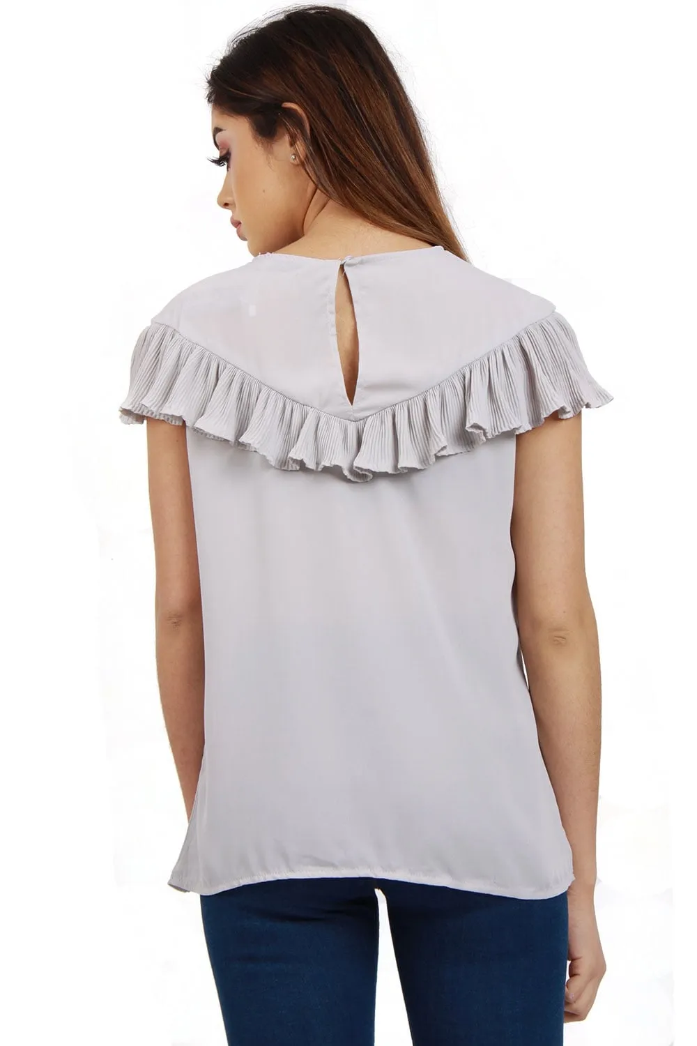 Pleated Ruffle Cap Sleeve Top