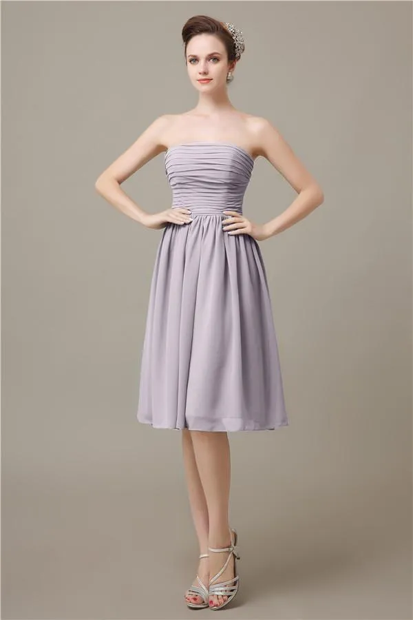 Pretty Strapless Chiffon A-line Knee-Length Bridesmaid Dresses