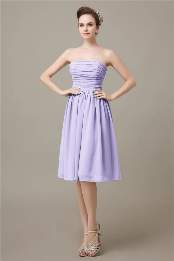 Pretty Strapless Chiffon A-line Knee-Length Bridesmaid Dresses