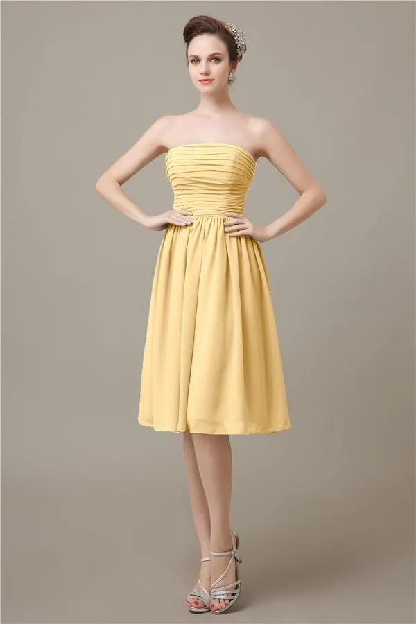 Pretty Strapless Chiffon A-line Knee-Length Bridesmaid Dresses