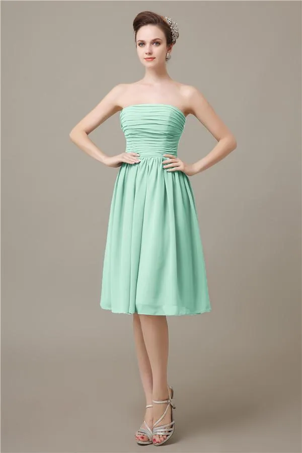 Pretty Strapless Chiffon A-line Knee-Length Bridesmaid Dresses