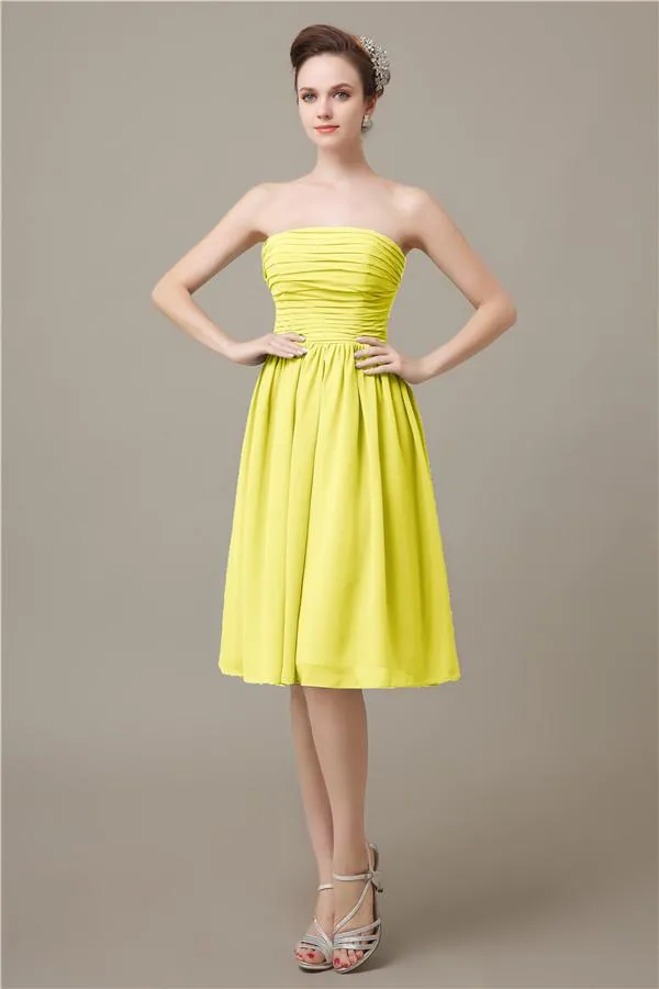 Pretty Strapless Chiffon A-line Knee-Length Bridesmaid Dresses