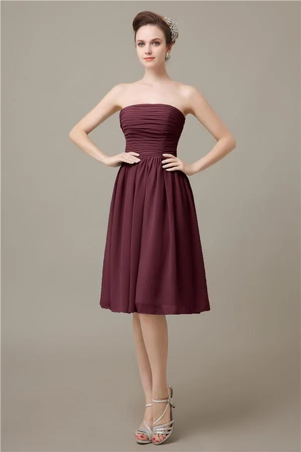 Pretty Strapless Chiffon A-line Knee-Length Bridesmaid Dresses