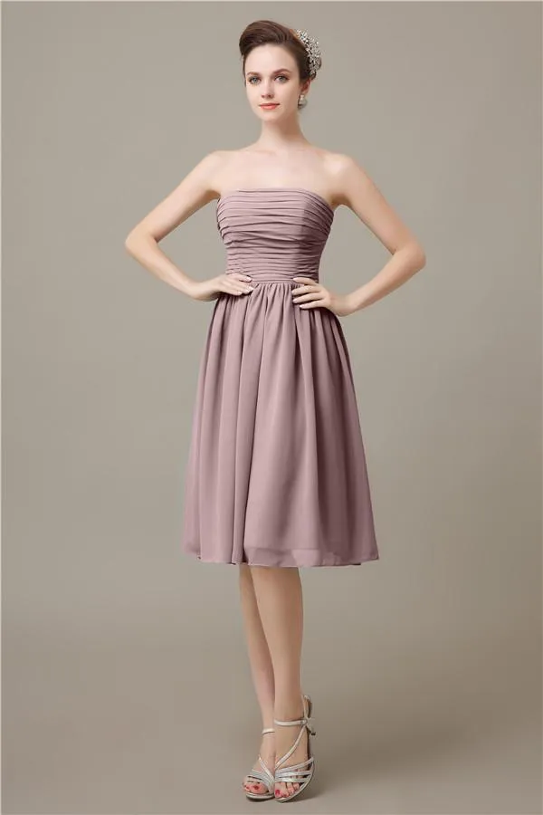 Pretty Strapless Chiffon A-line Knee-Length Bridesmaid Dresses