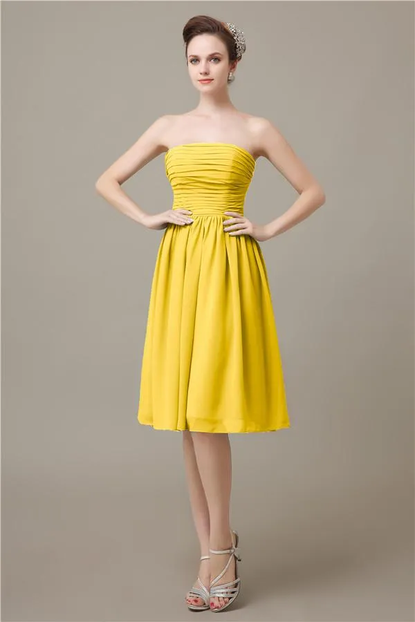 Pretty Strapless Chiffon A-line Knee-Length Bridesmaid Dresses