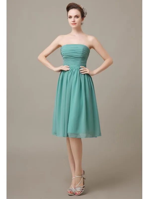 Pretty Strapless Chiffon A-line Knee-Length Bridesmaid Dresses