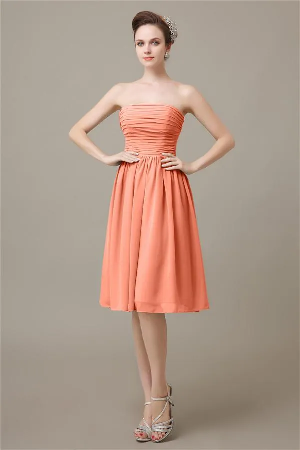 Pretty Strapless Chiffon A-line Knee-Length Bridesmaid Dresses