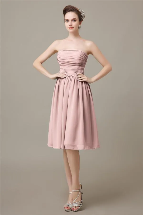 Pretty Strapless Chiffon A-line Knee-Length Bridesmaid Dresses