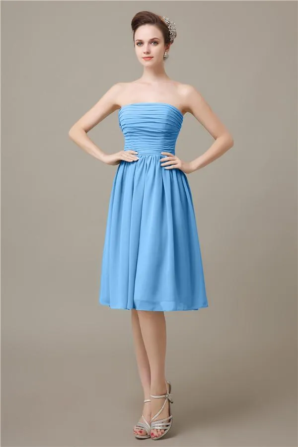 Pretty Strapless Chiffon A-line Knee-Length Bridesmaid Dresses