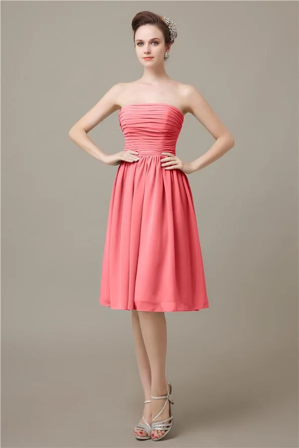 Pretty Strapless Chiffon A-line Knee-Length Bridesmaid Dresses