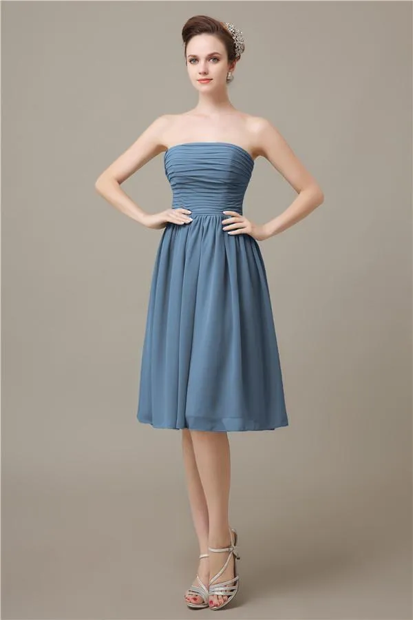 Pretty Strapless Chiffon A-line Knee-Length Bridesmaid Dresses