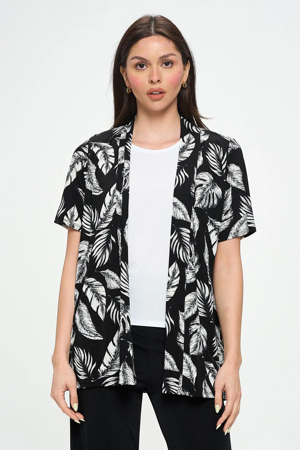 Print Stretchy Drape Jacket Short Sleeve -4004BN-SRP1-W388