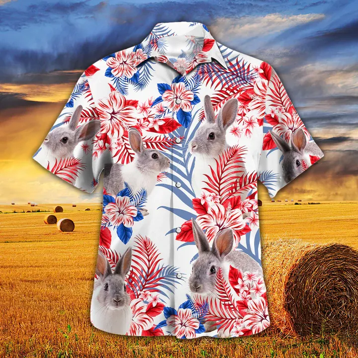 Rabbit Lovers American Flag Hawaiian Shirt, Rabbit Hawaiian shirt vintage flower, Hawaiian shirt men, Hawaiian shirt women