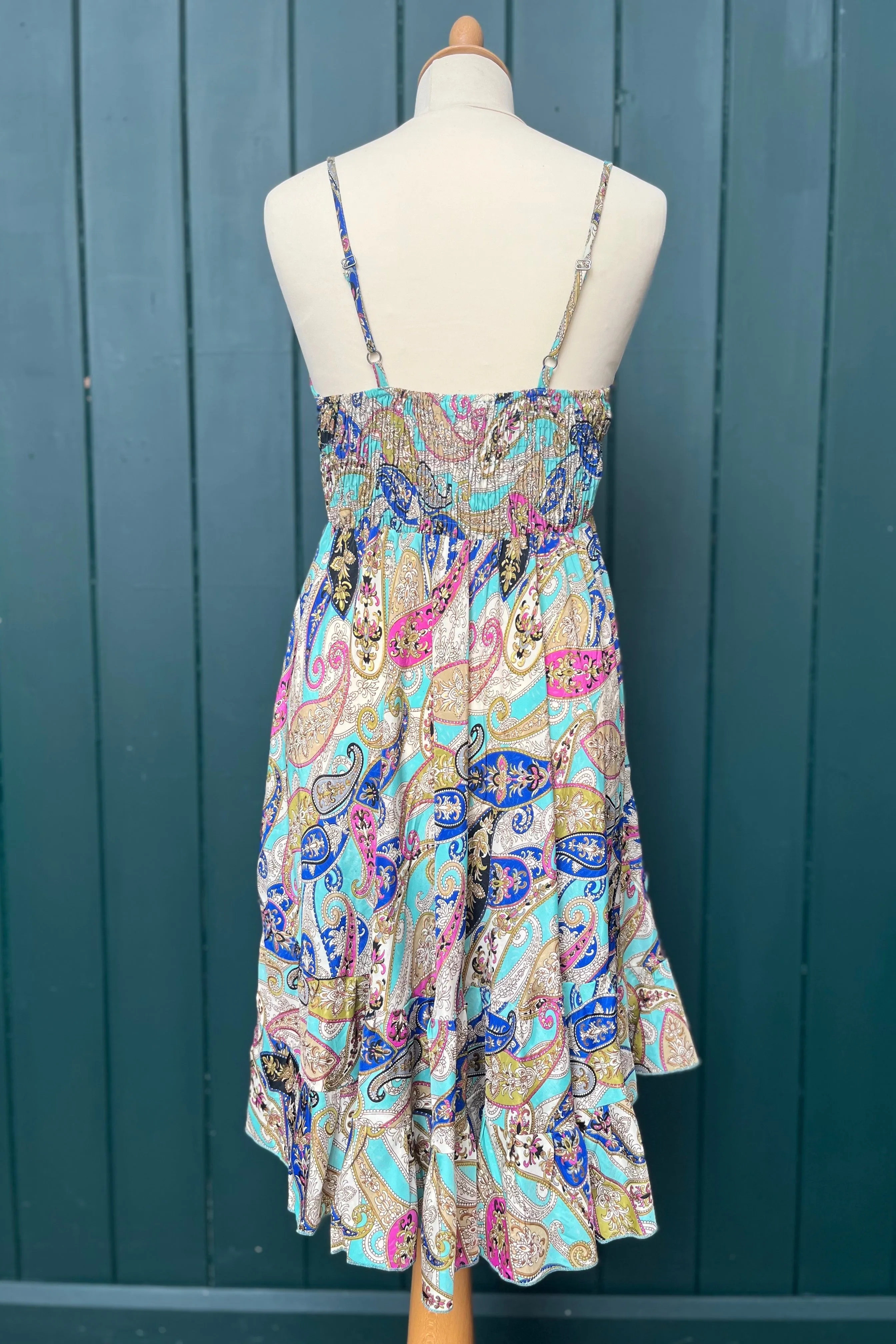 Re-Wear Creme Boheme Multi Printed Silk Dress w/ Ruching