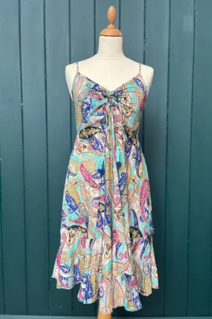 Re-Wear Creme Boheme Multi Printed Silk Dress w/ Ruching