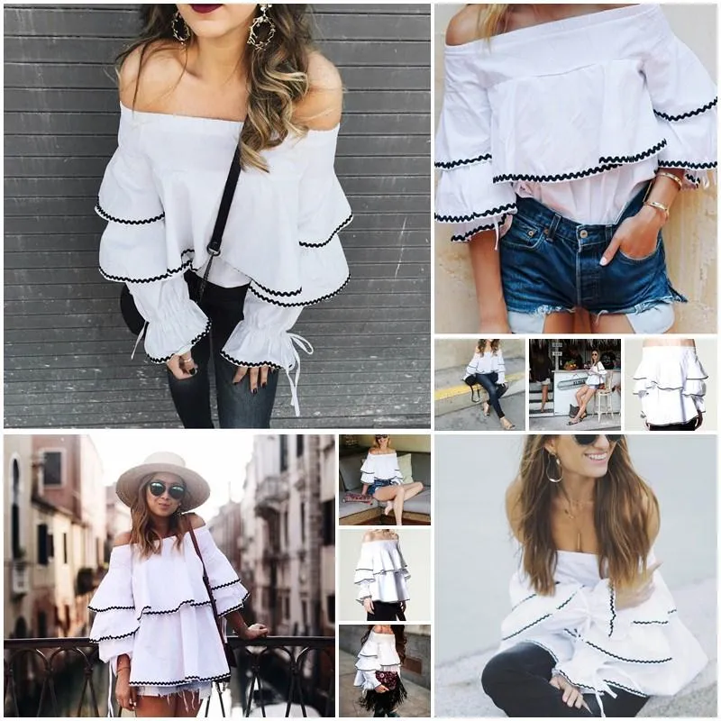 Sexy Off The Shoulder Multi-layer Ruffled Shirt Top