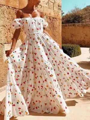 Sexy Off-the-shoulder Tube Top Print Maxi Dress