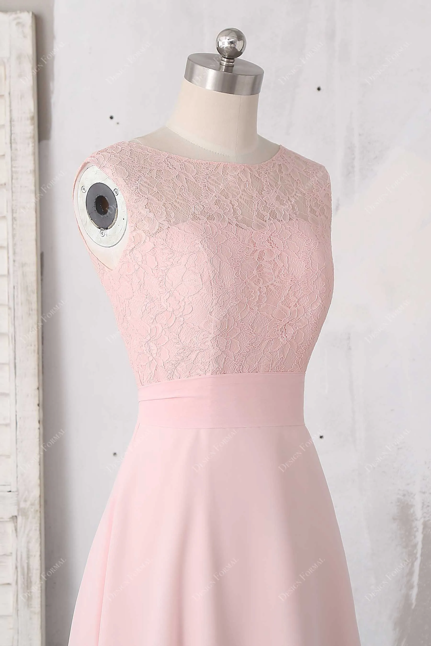 Short Blush Pink Lace Chiffon Cute A-line Knee Length Dress