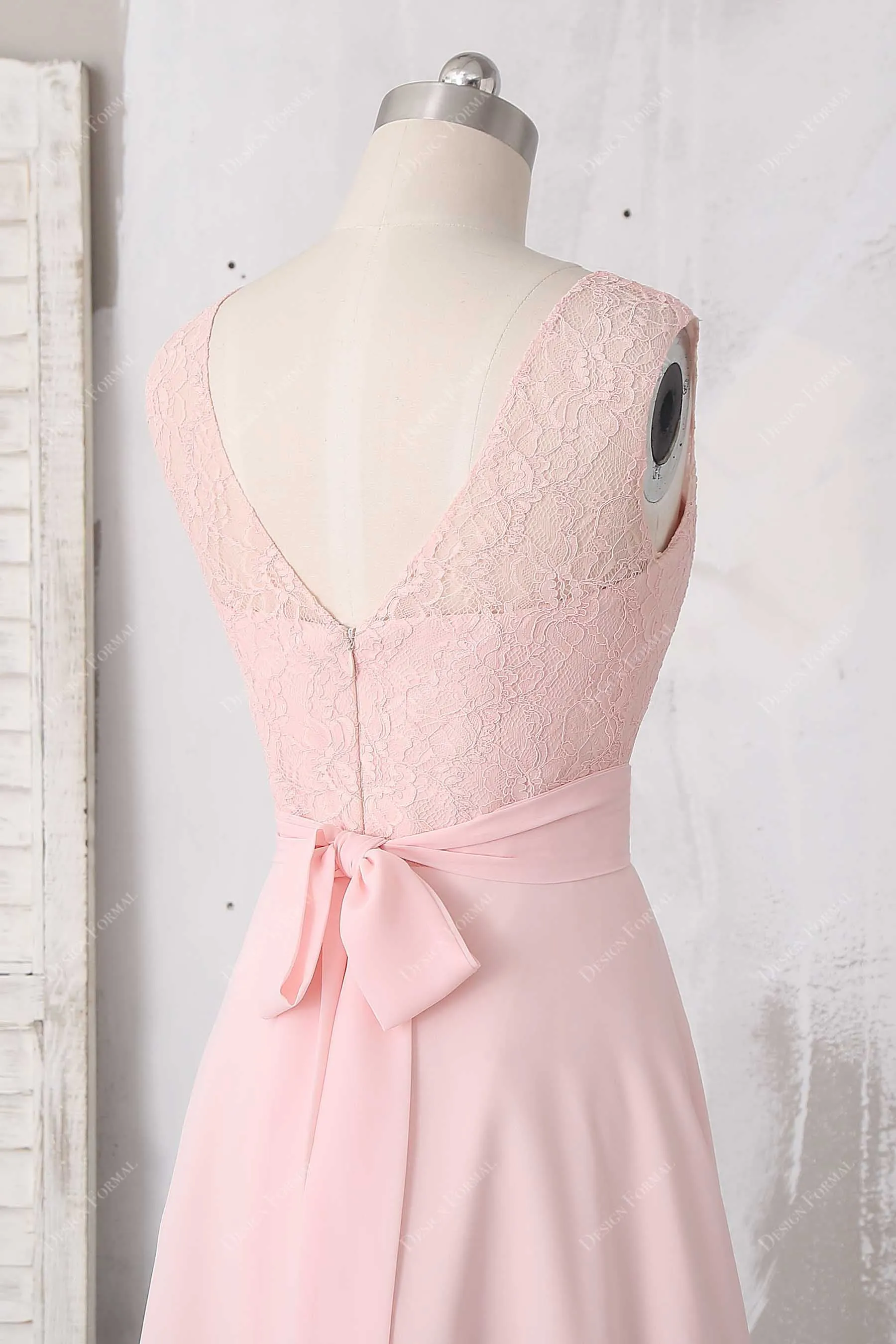 Short Blush Pink Lace Chiffon Cute A-line Knee Length Dress