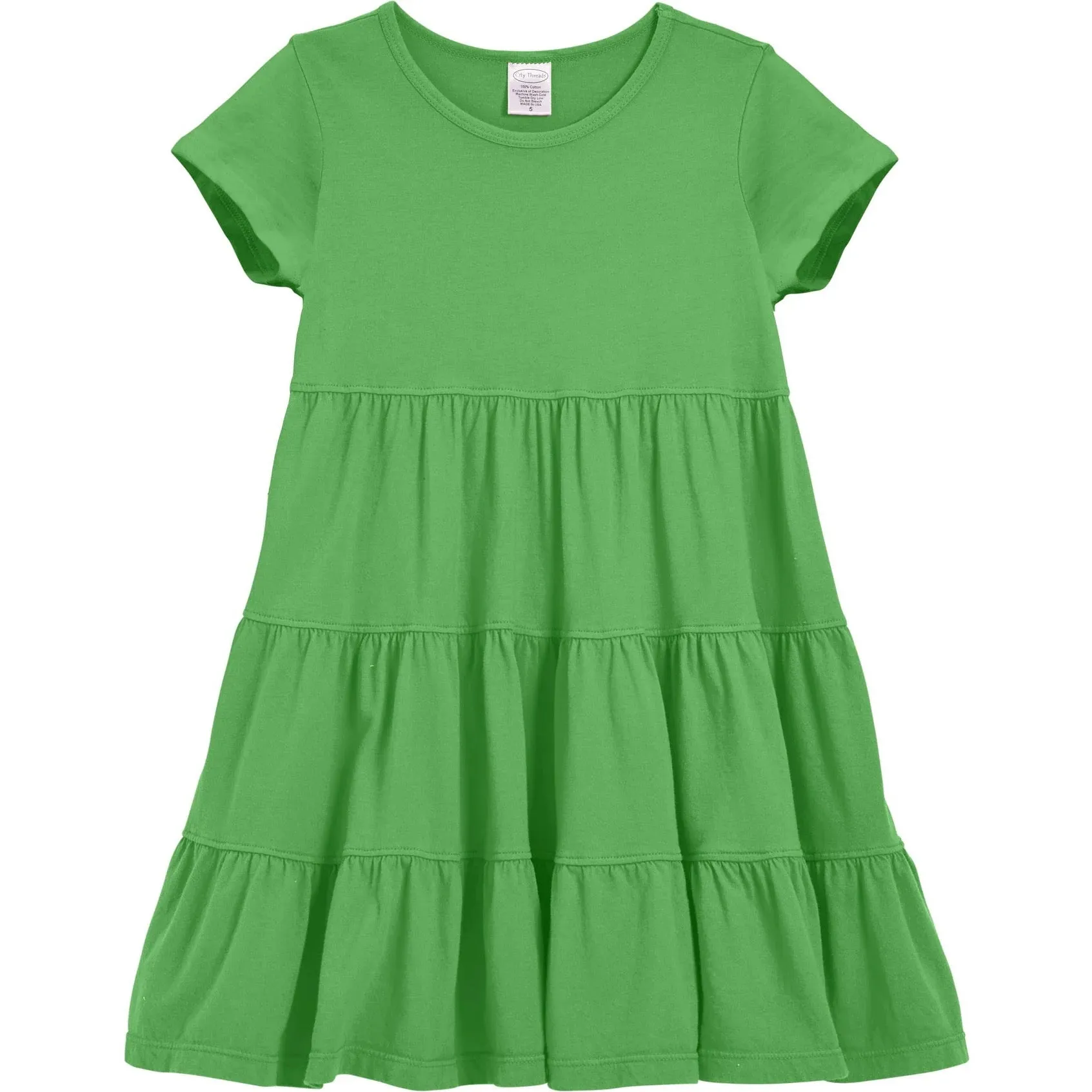 Short Sleeve Tiered Dress - Green