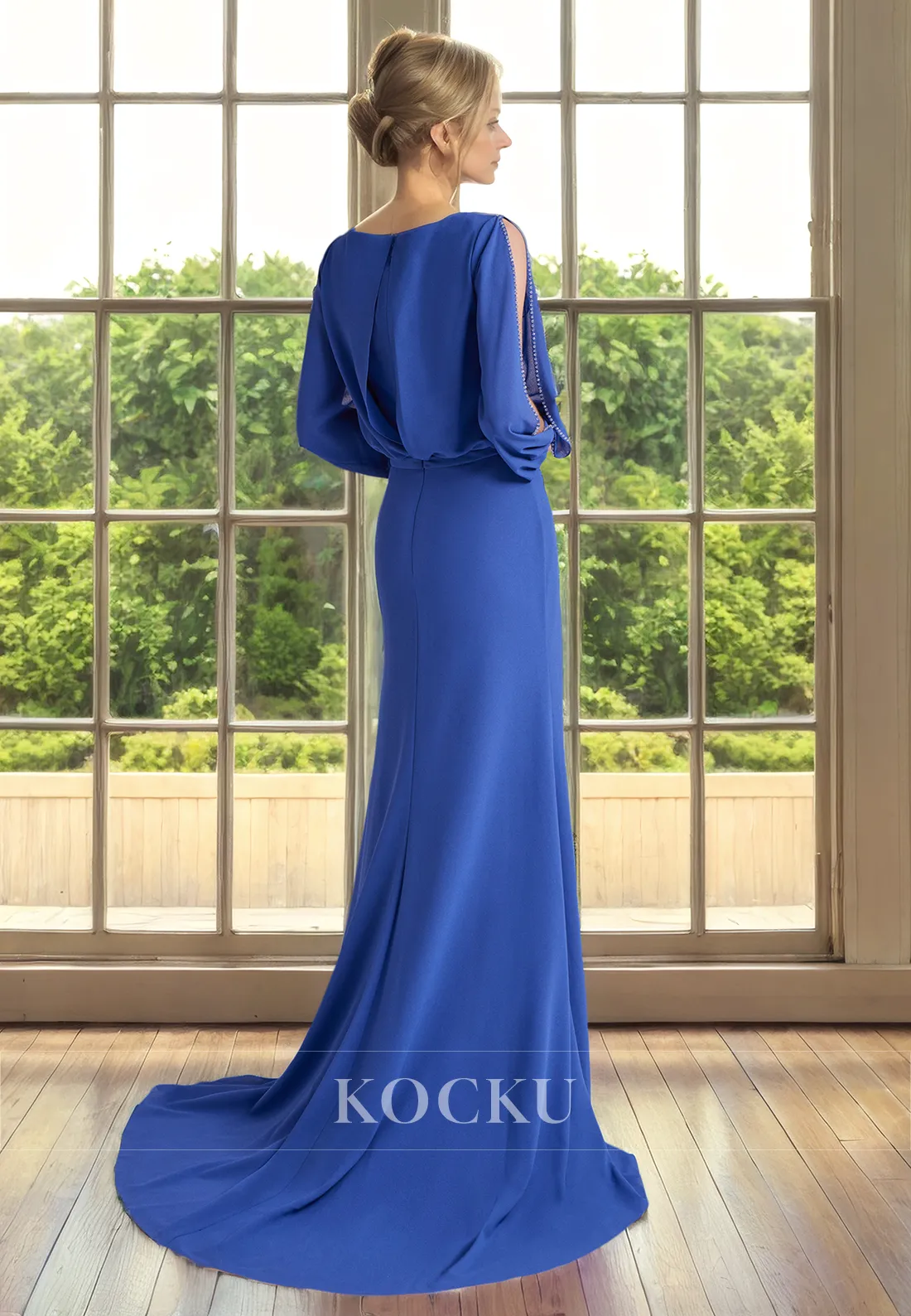 Simple & Casual V-Neck Mermaid Long sleeves Chiffon Cocktail Mother of the Bride Dress