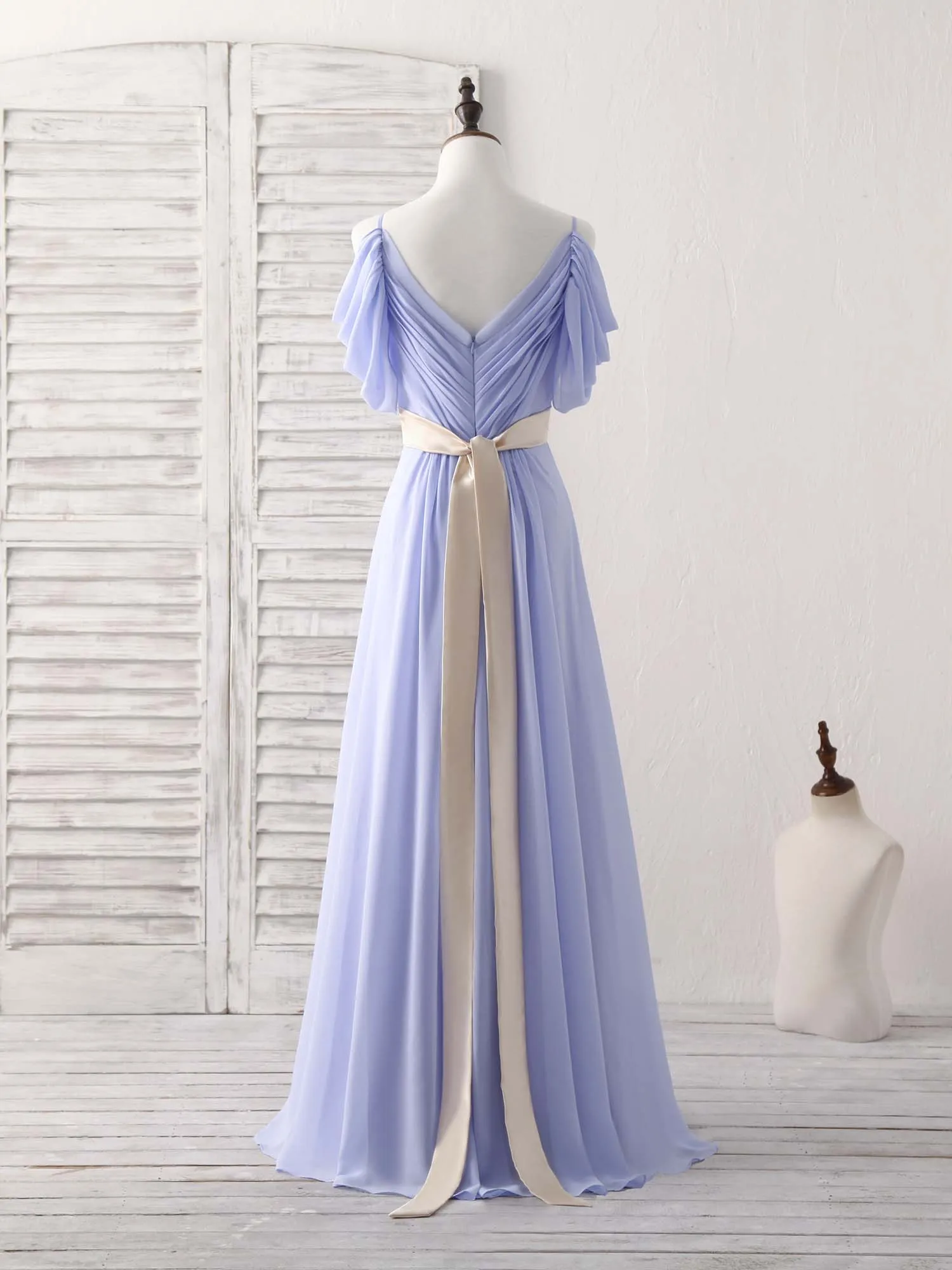 Simple V Neck Off Shoulder Chiffon Long Prom Dress Evening Dress