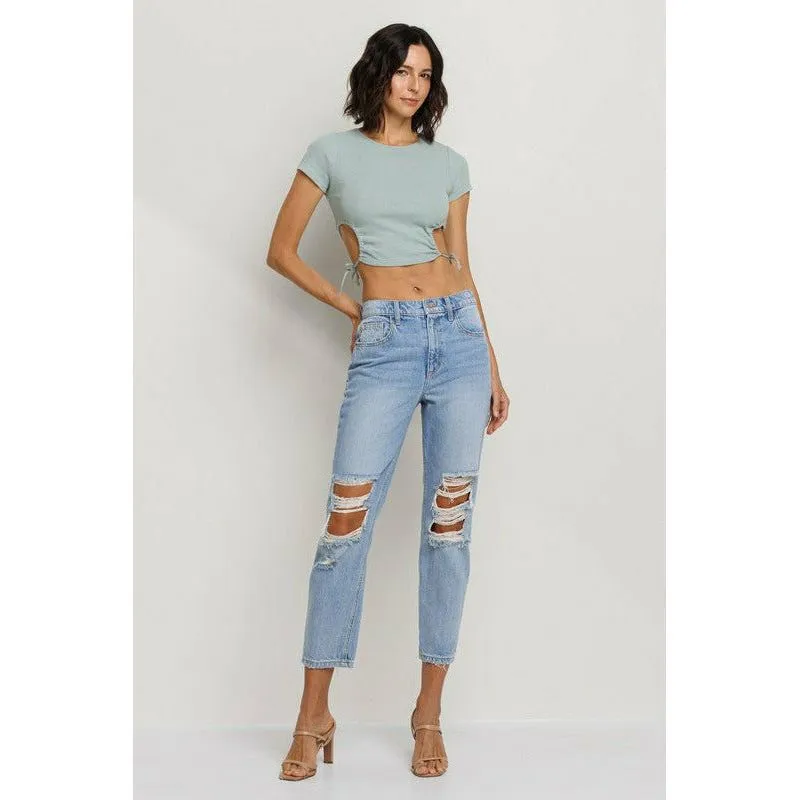 SneakPeek High Rise Cropped Slim Straight Denim Jeans