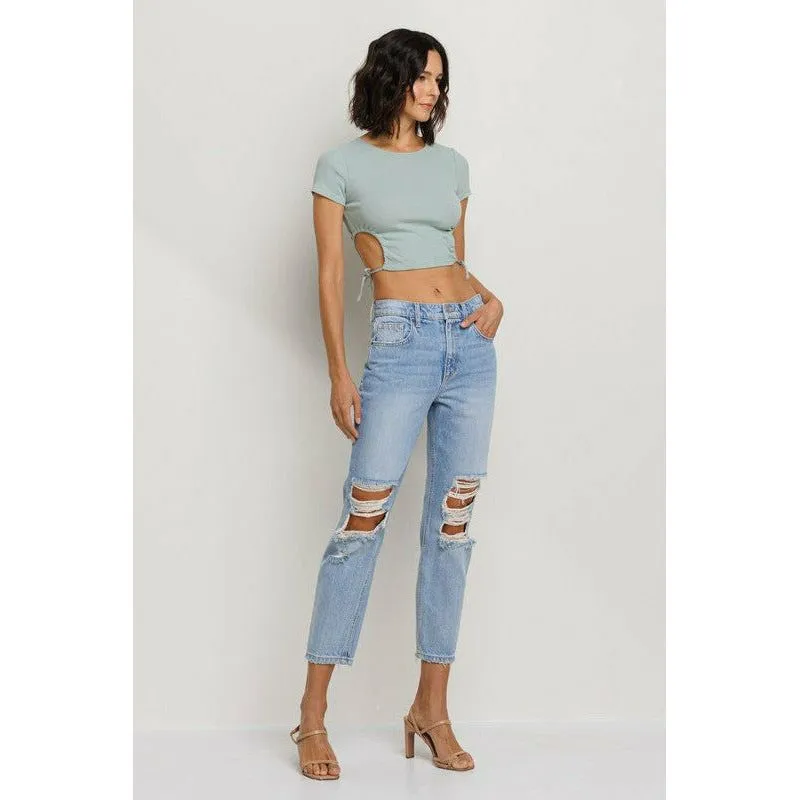 SneakPeek High Rise Cropped Slim Straight Denim Jeans