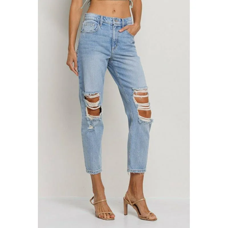 SneakPeek High Rise Cropped Slim Straight Denim Jeans