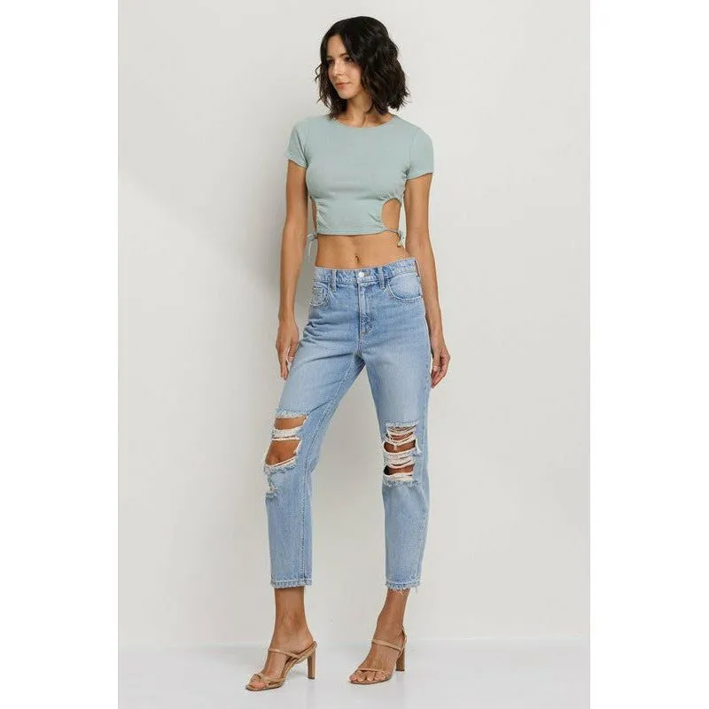 SneakPeek High Rise Cropped Slim Straight Denim Jeans