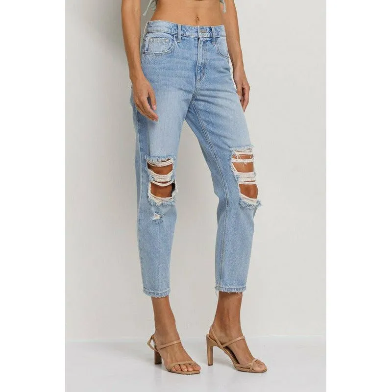 SneakPeek High Rise Cropped Slim Straight Denim Jeans