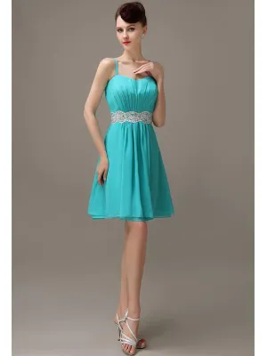 Spaghetti Straps Sweetheart A-line Chiffon Appliques Bridesmaid Dresses