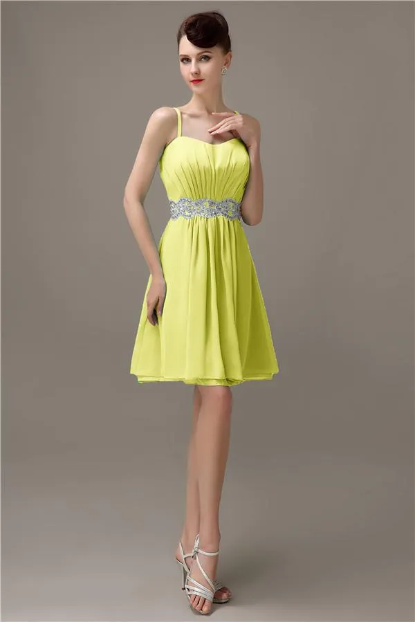 Spaghetti Straps Sweetheart A-line Chiffon Appliques Bridesmaid Dresses