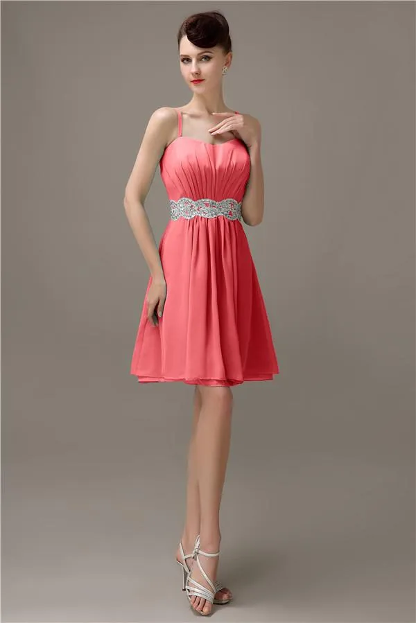 Spaghetti Straps Sweetheart A-line Chiffon Appliques Bridesmaid Dresses