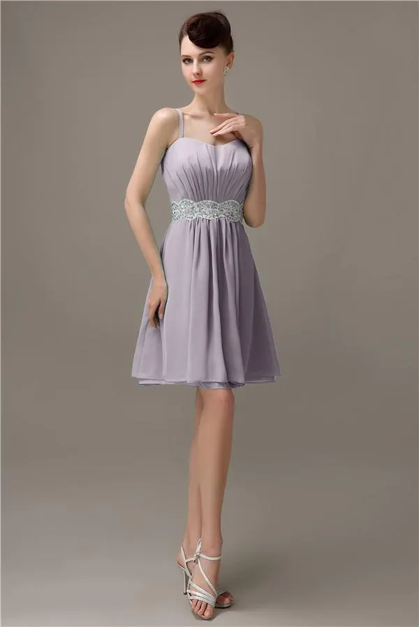 Spaghetti Straps Sweetheart A-line Chiffon Appliques Bridesmaid Dresses