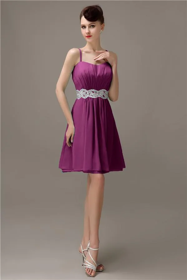 Spaghetti Straps Sweetheart A-line Chiffon Appliques Bridesmaid Dresses