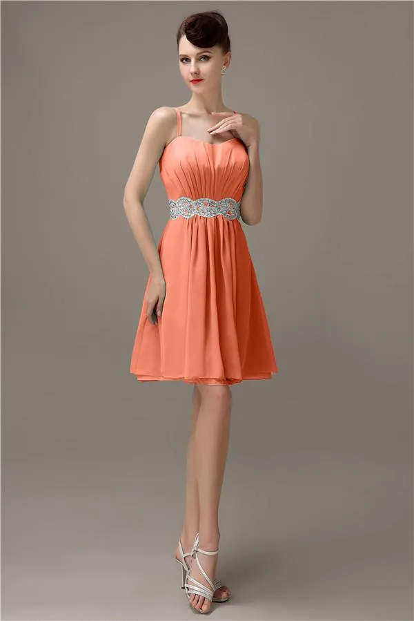 Spaghetti Straps Sweetheart A-line Chiffon Appliques Bridesmaid Dresses