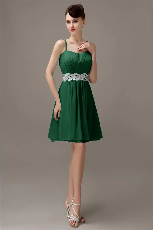 Spaghetti Straps Sweetheart A-line Chiffon Appliques Bridesmaid Dresses