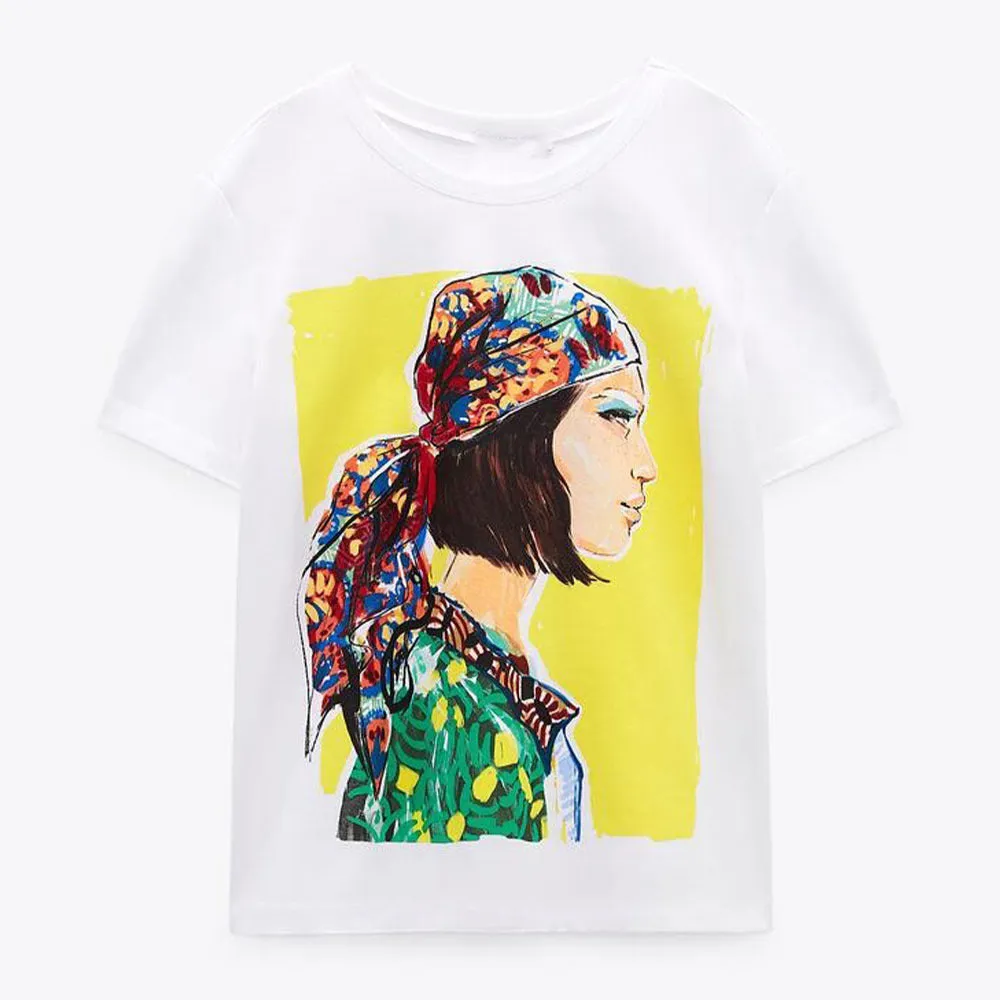 Spring Women Girl Pattern Print T shirt Women