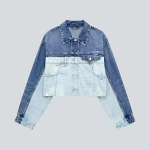 Street color-block denim jacket for ladies