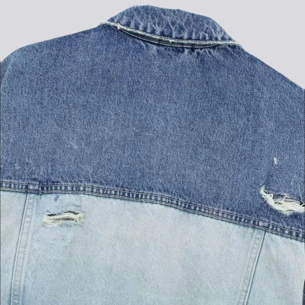 Street color-block denim jacket for ladies